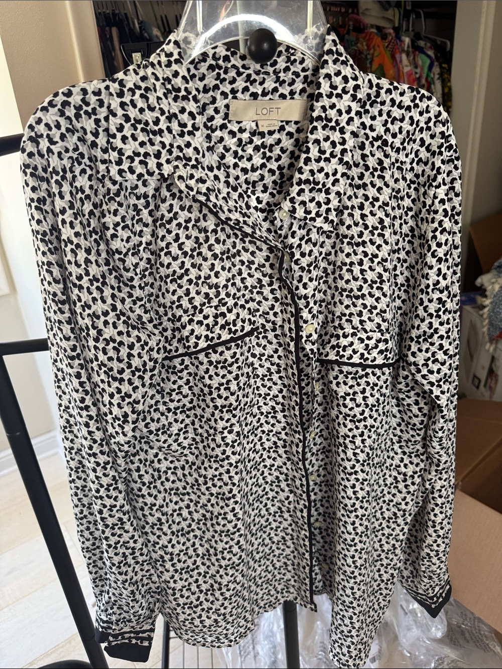 LOFT Black and White Printed Blouse